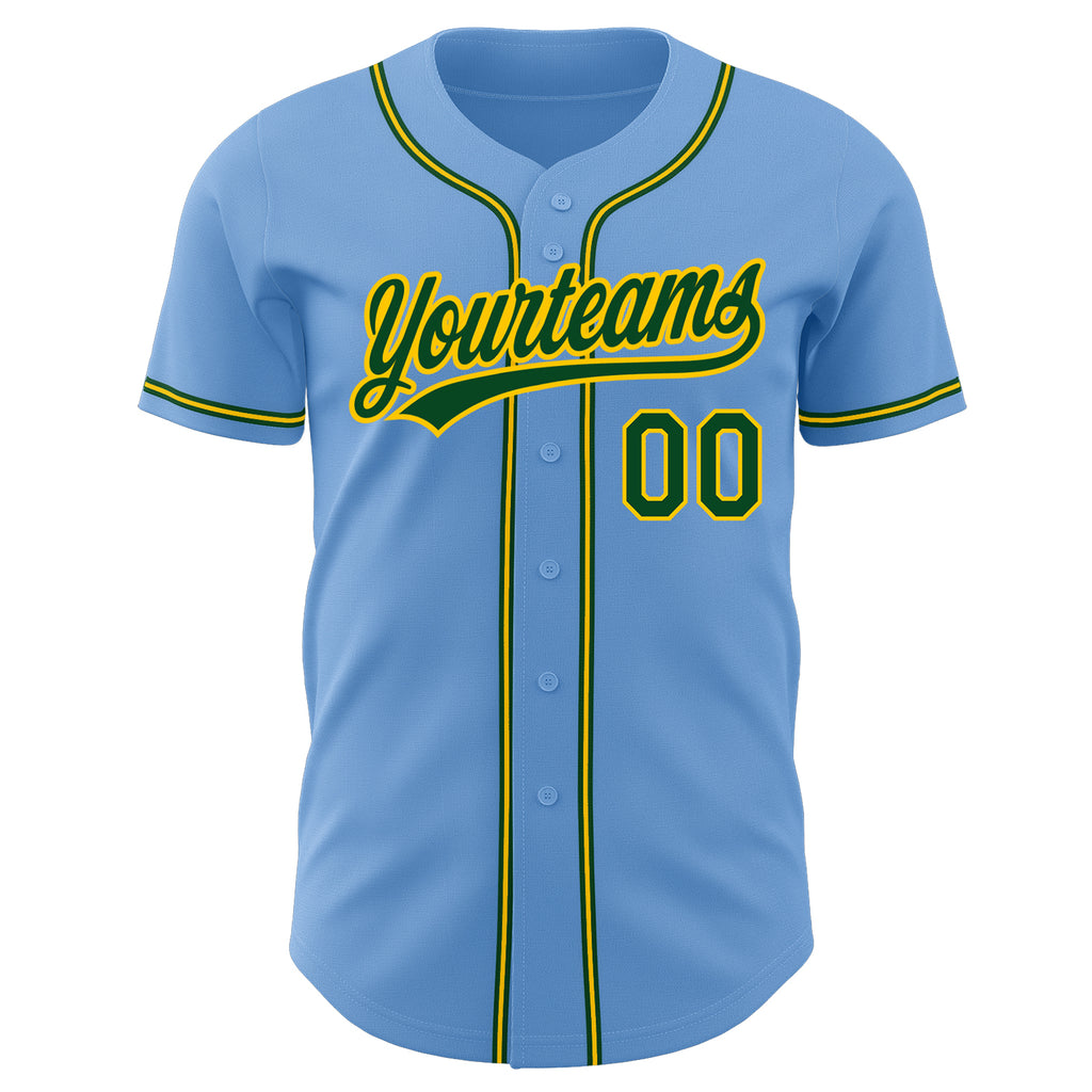 Custom Light Blue Green-Gold Authentic Baseball Jersey