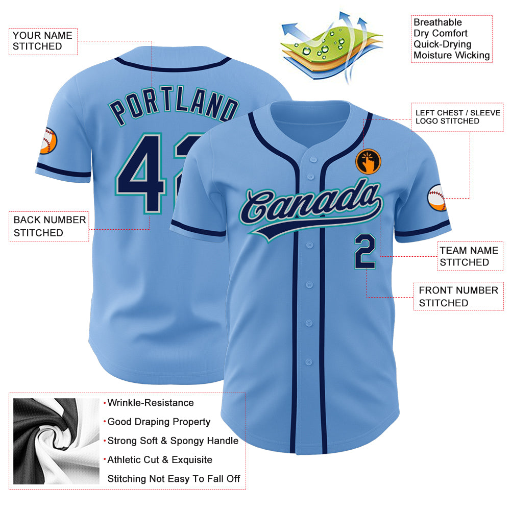 Custom Light Blue Navy Gray-Teal Authentic Baseball Jersey