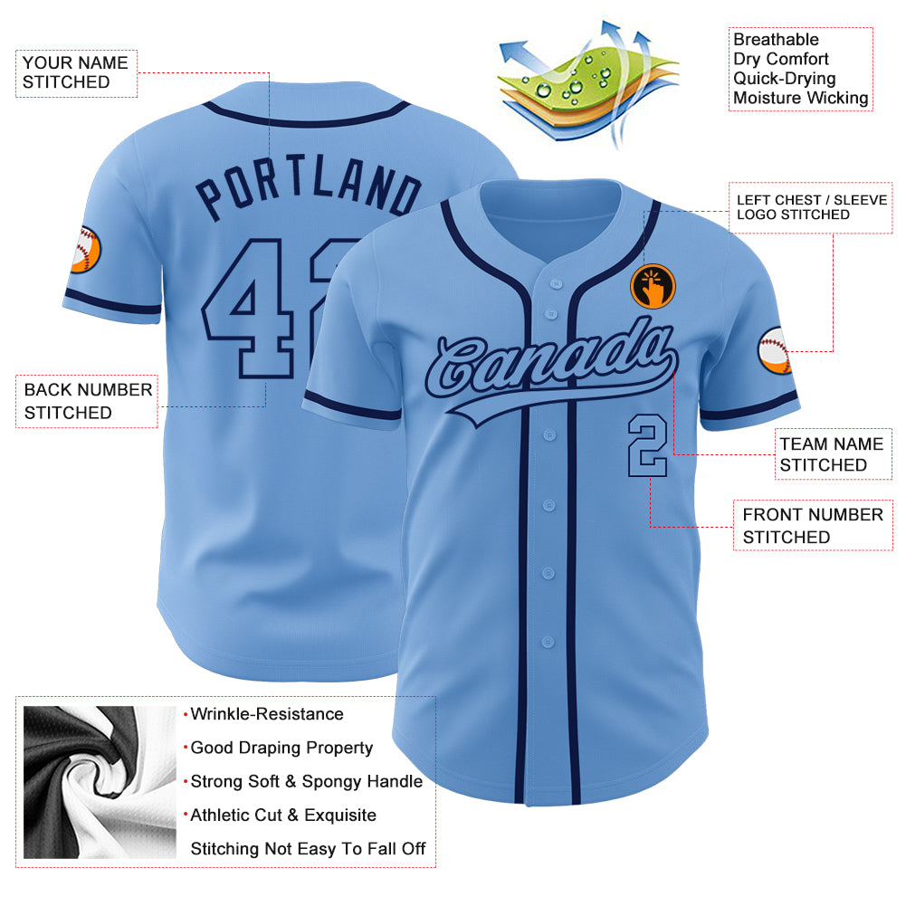 Custom Light Blue Light Blue-Navy Authentic Baseball Jersey
