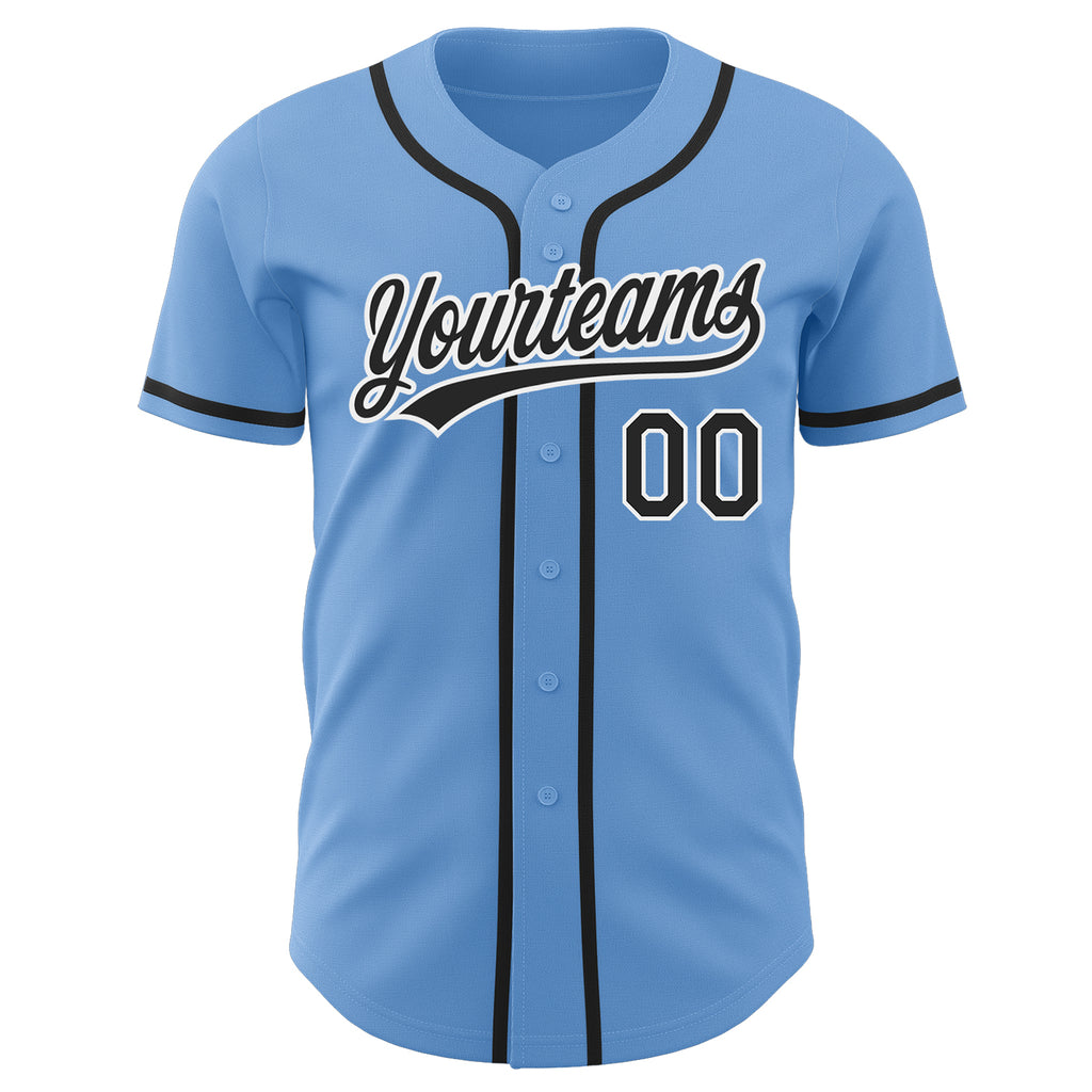 Custom Light Blue Black-White Authentic Baseball Jersey