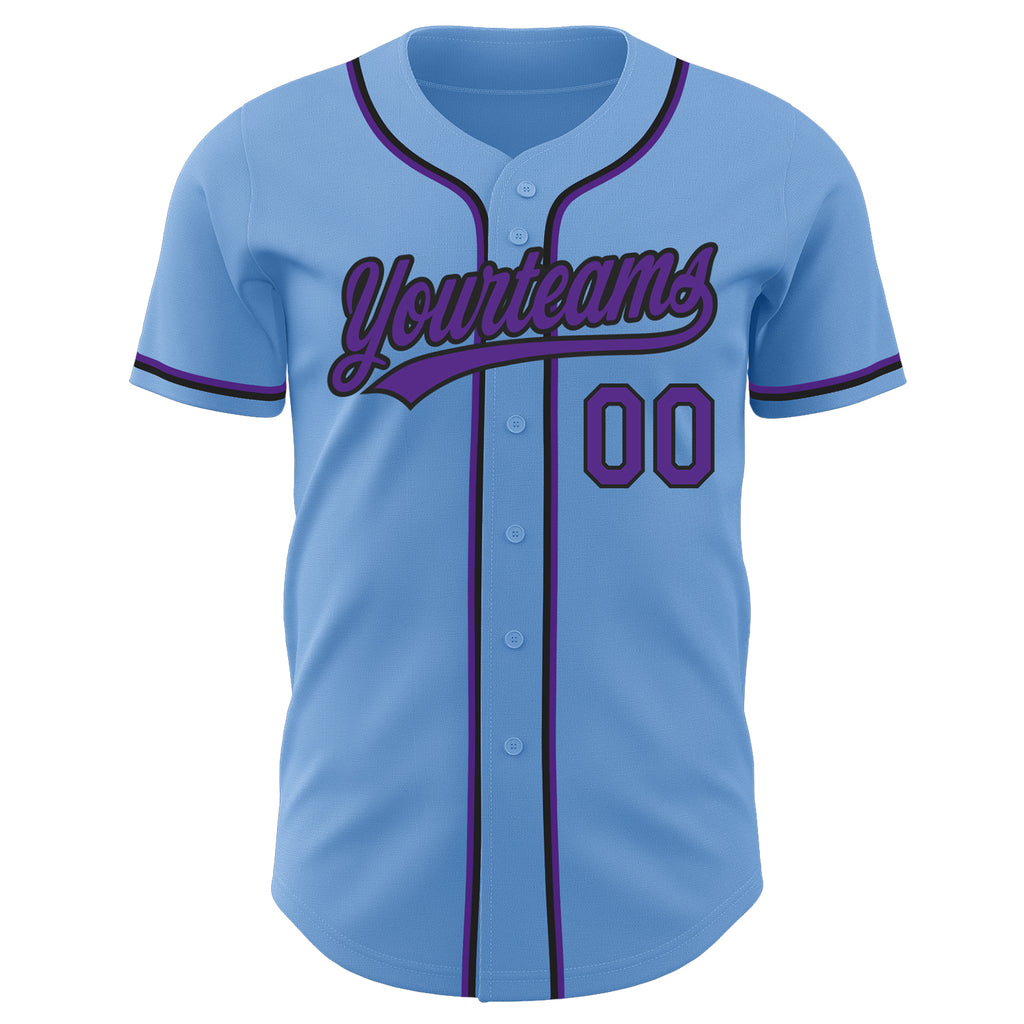 Custom Light Blue Purple-Black Authentic Baseball Jersey