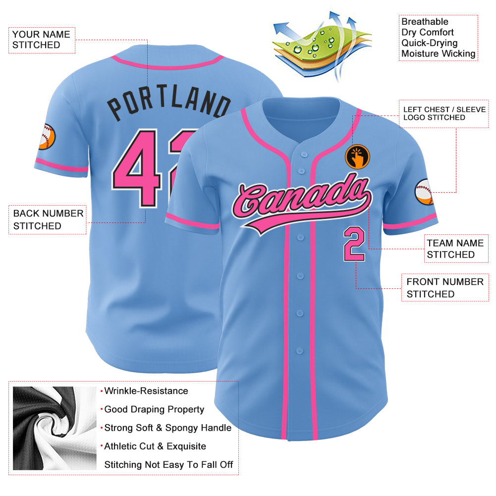 Custom Light Blue Pink-Black Authentic Baseball Jersey