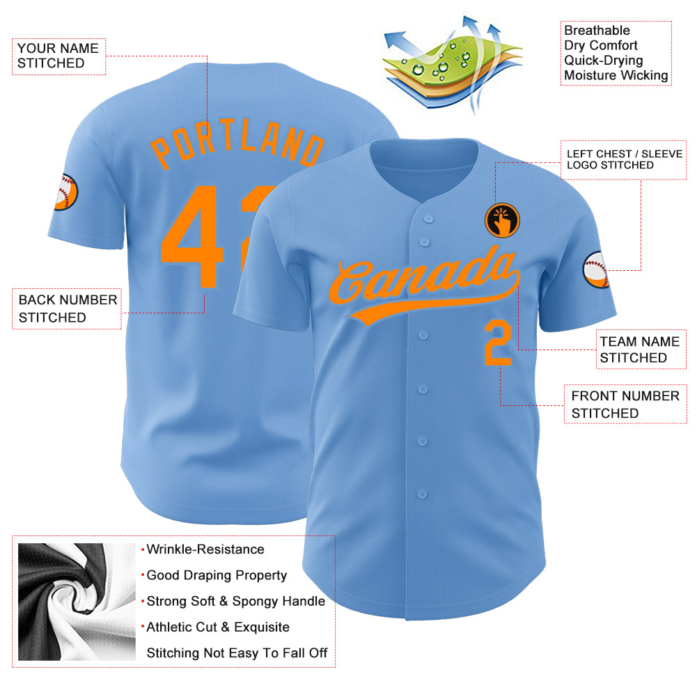 Custom Light Blue Bay Orange Authentic Baseball Jersey