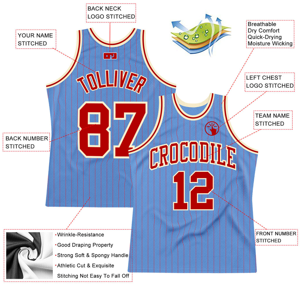 Custom Light Blue Red Pinstripe Red-Cream Authentic Basketball Jersey