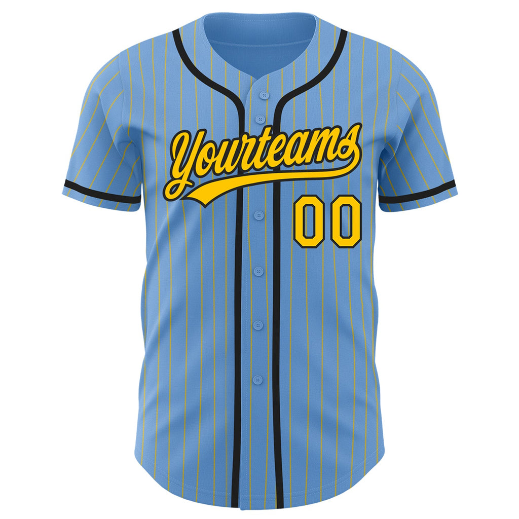 Custom Light Blue Yellow Pinstripe Black Authentic Baseball Jersey