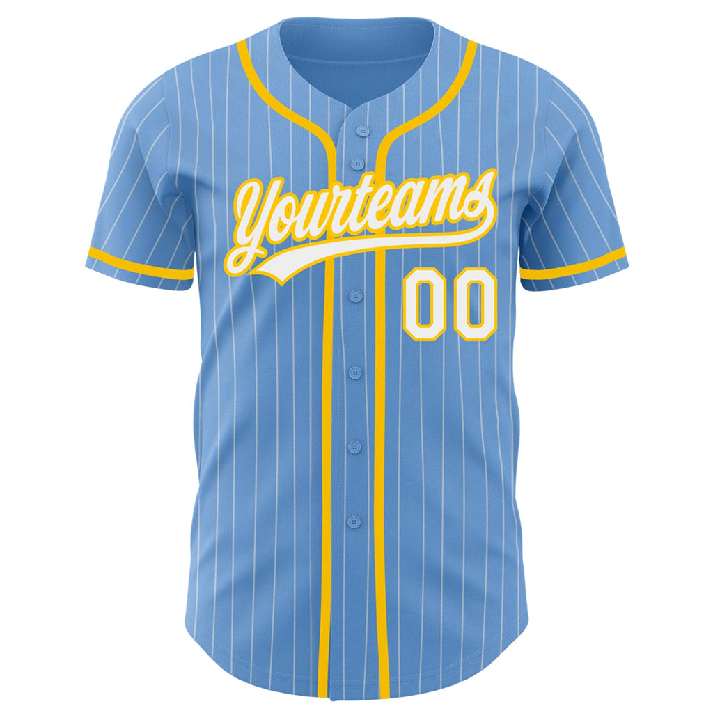 Custom Light Blue White Pinstripe Yellow Authentic Baseball Jersey