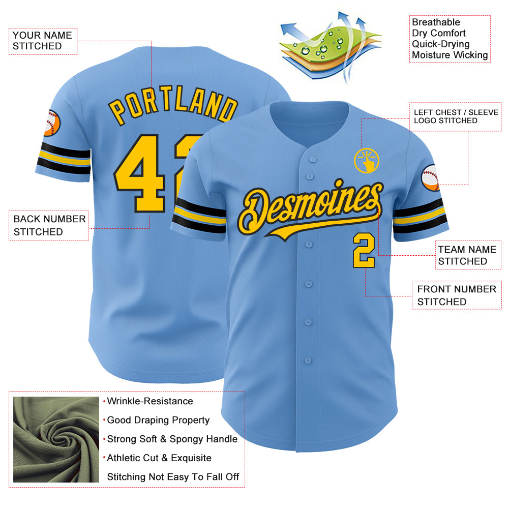 Custom Light Blue Yellow-Black Authentic Baseball Jersey