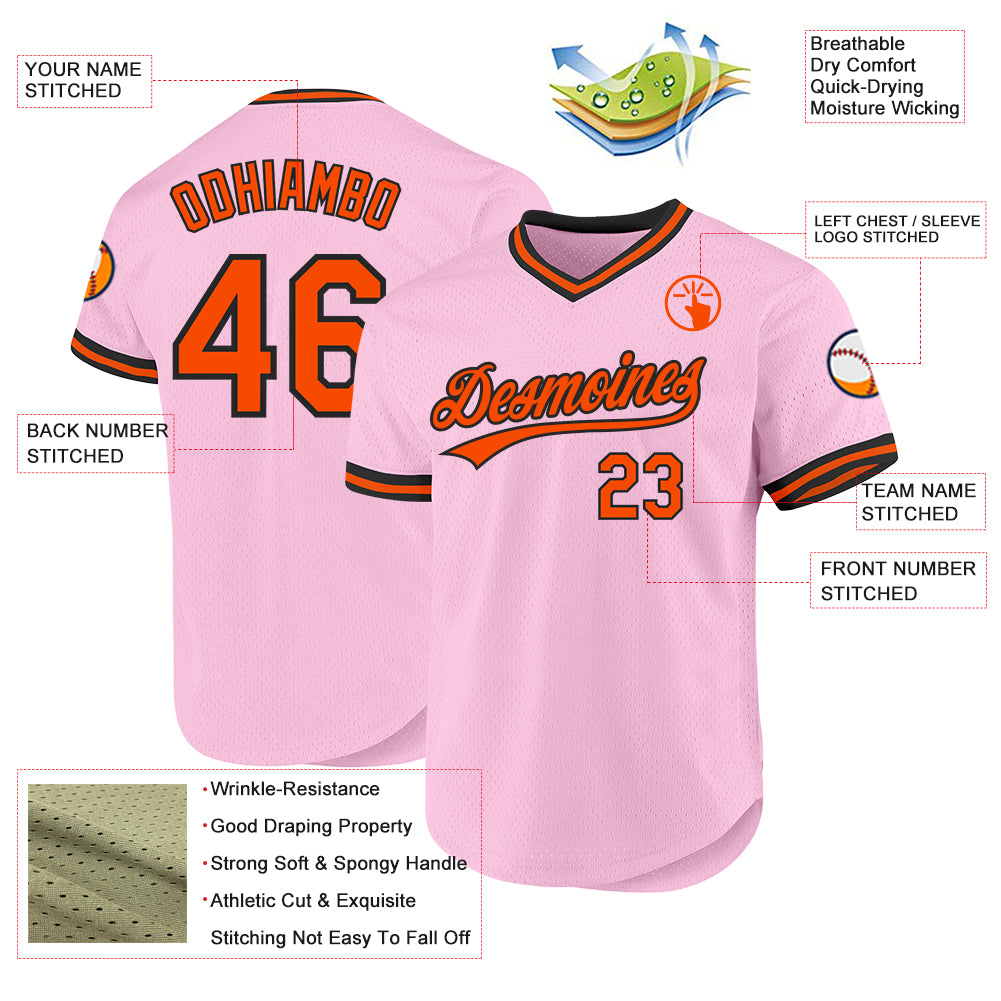Custom Light Pink Orange-Black Authentic Throwback Baseball Jersey