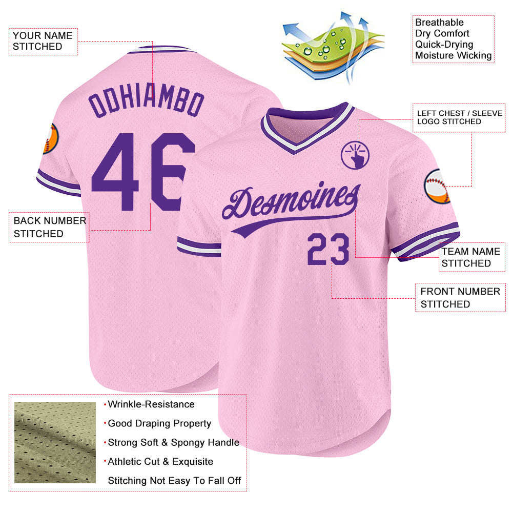 Custom Light Pink Purple-White Authentic Throwback Baseball Jersey