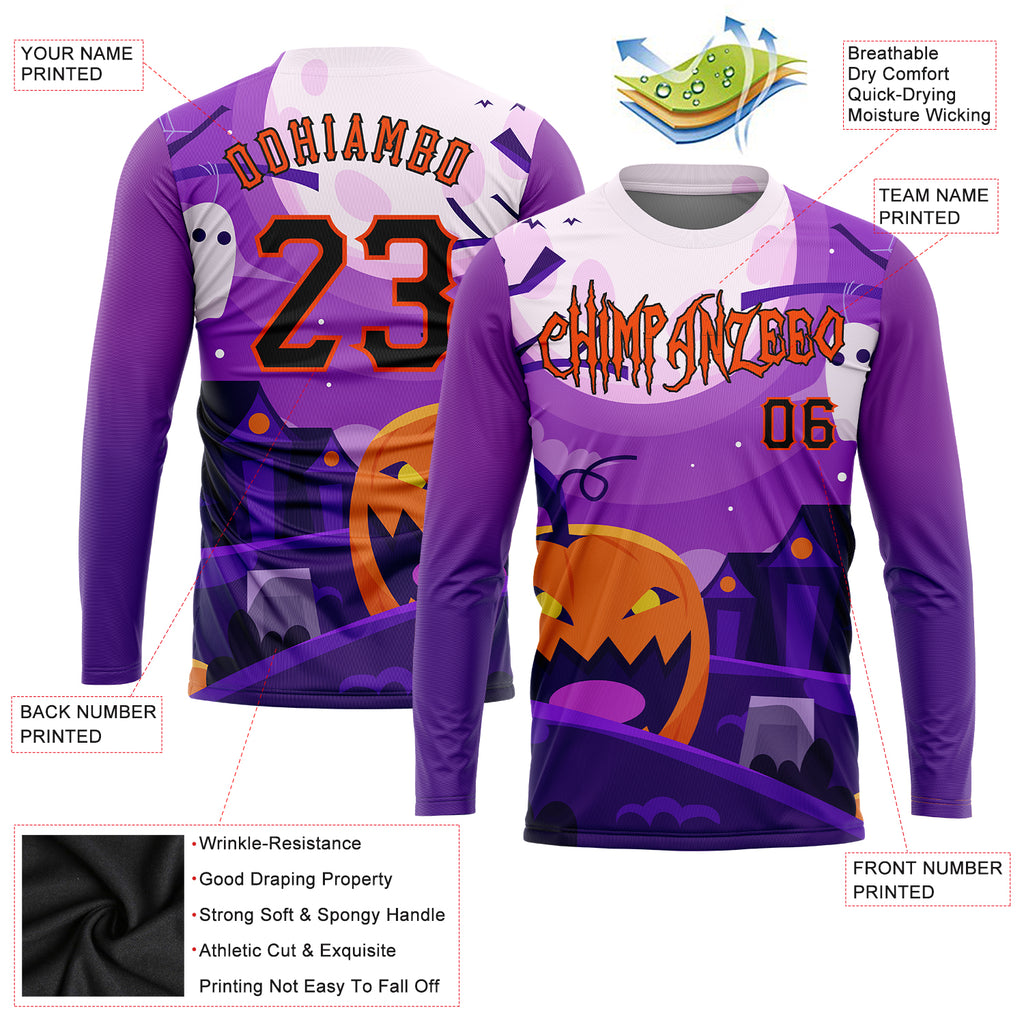 Custom 3D pattern Halloween pumpkins horror night long sleeve performance T-shirt with free shipping1
