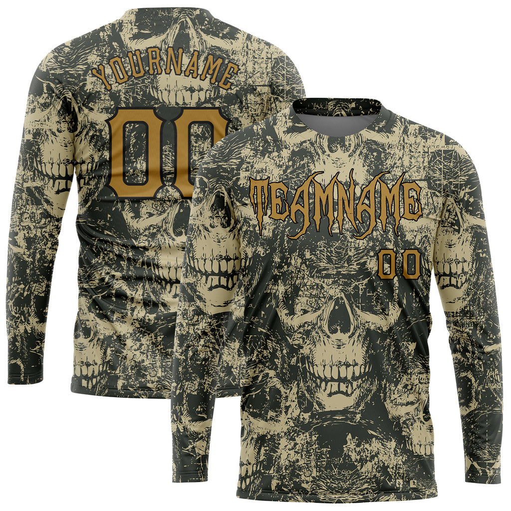 Custom 3D pattern Halloween skulls long sleeve performance t-shirt with free shipping2