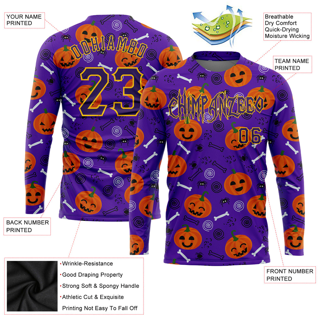 Custom 3D pattern Halloween pumpkins long sleeve performance T-shirt with free shipping0