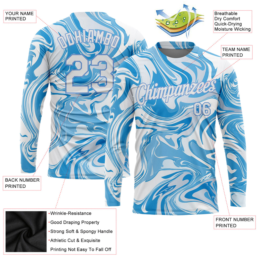 Custom 3D pattern design abstract ocean with waves fluid art long sleeve performance t-shirt with free shipping2