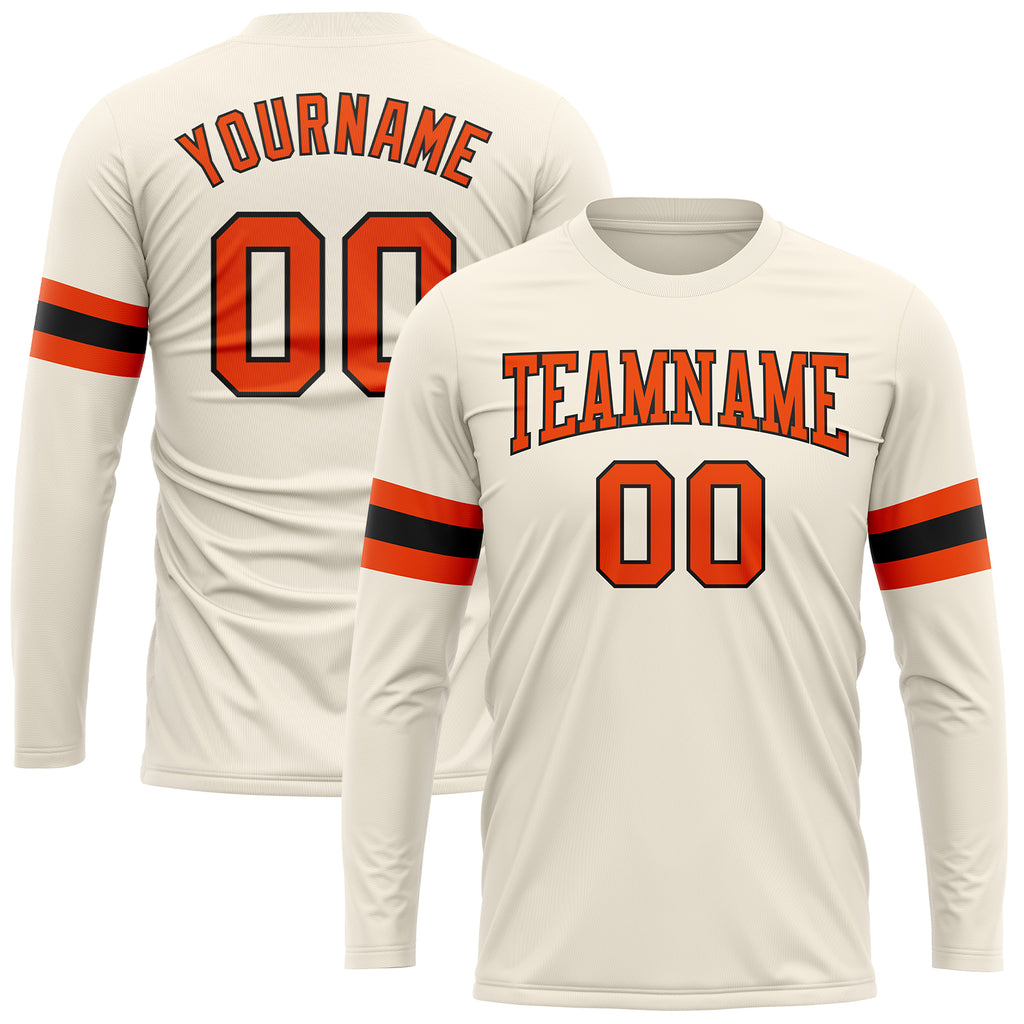 Custom Cream Orange-Black Long Sleeve Performance T-Shirt