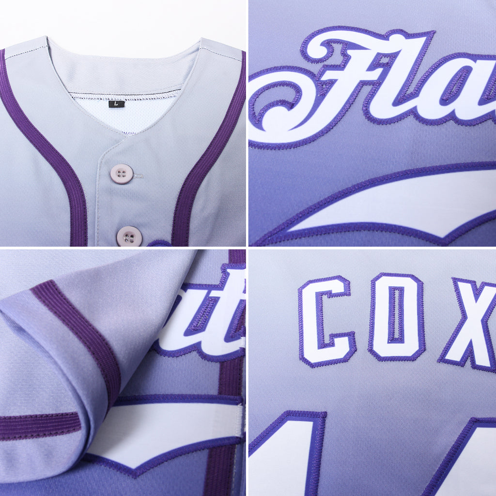 Custom Gray White-Purple Authentic Fade Fashion Baseball Jersey