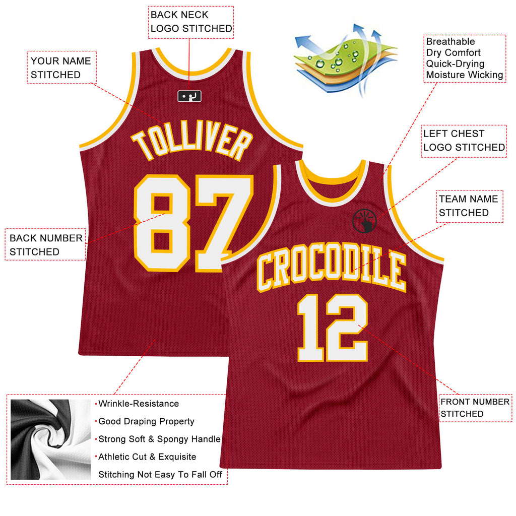 Custom Maroon White-Gold Authentic Throwback Basketball Jersey