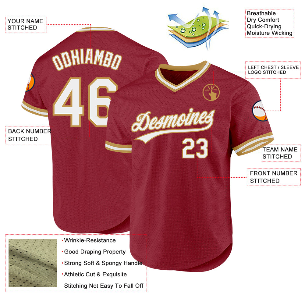 Custom Maroon White-Old Gold Authentic Throwback Baseball Jersey