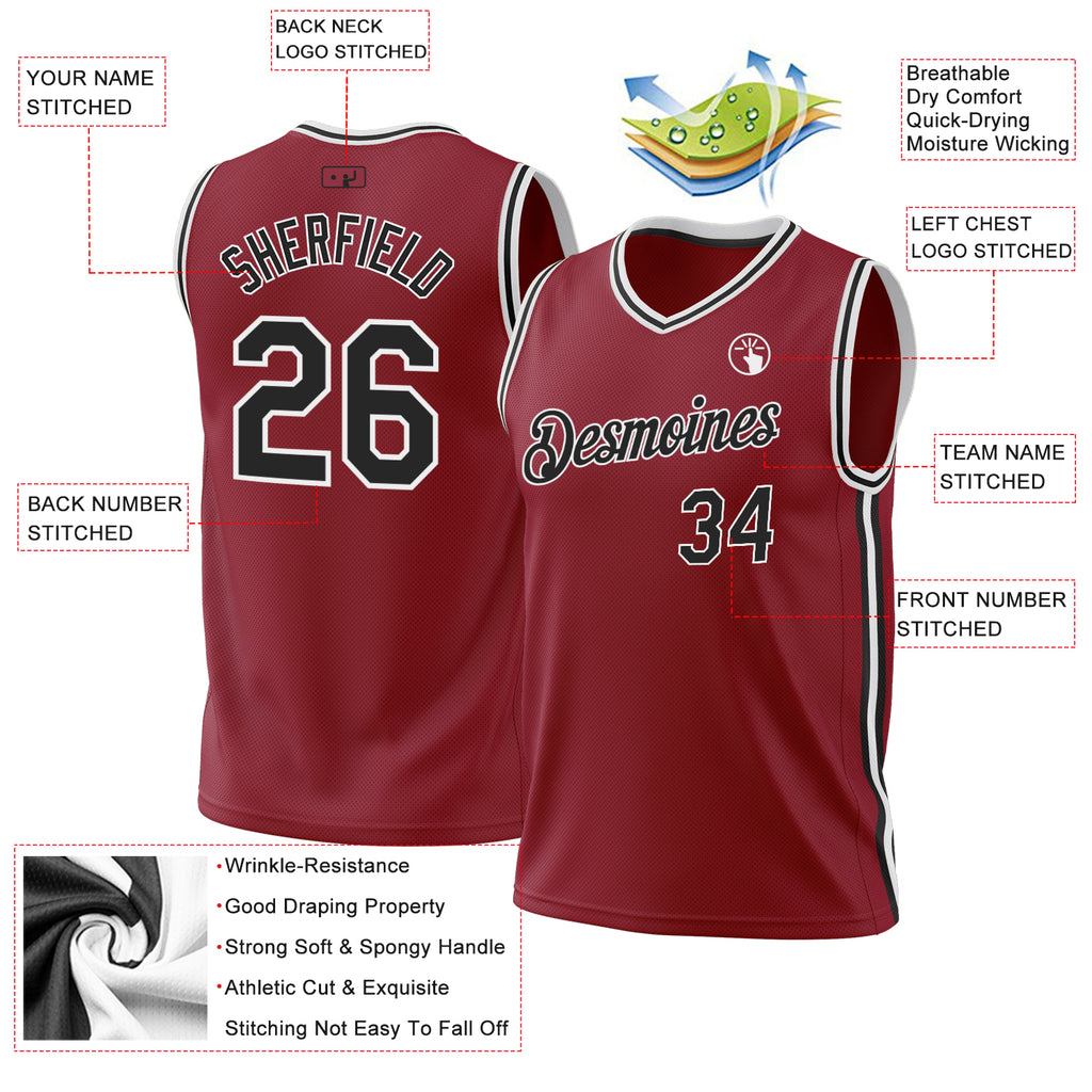 Custom Maroon Black-White Authentic Throwback Basketball Jersey