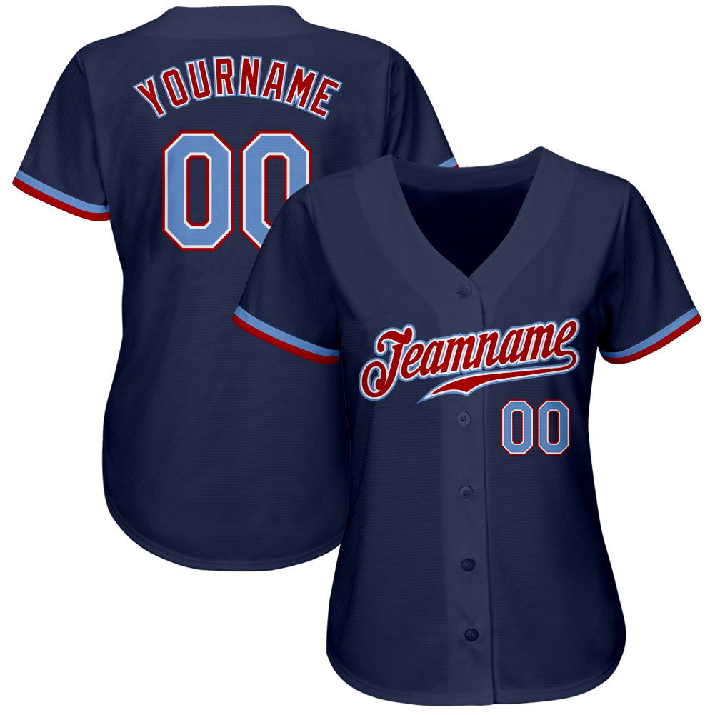 Custom Navy Light Blue-Red Authentic Baseball Jersey