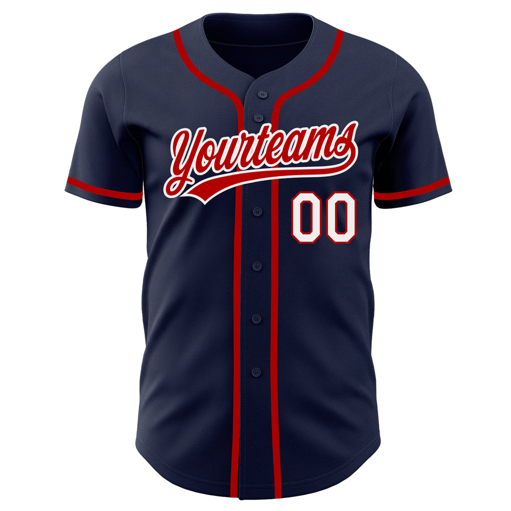 Custom Navy Red-White Authentic Baseball Jersey