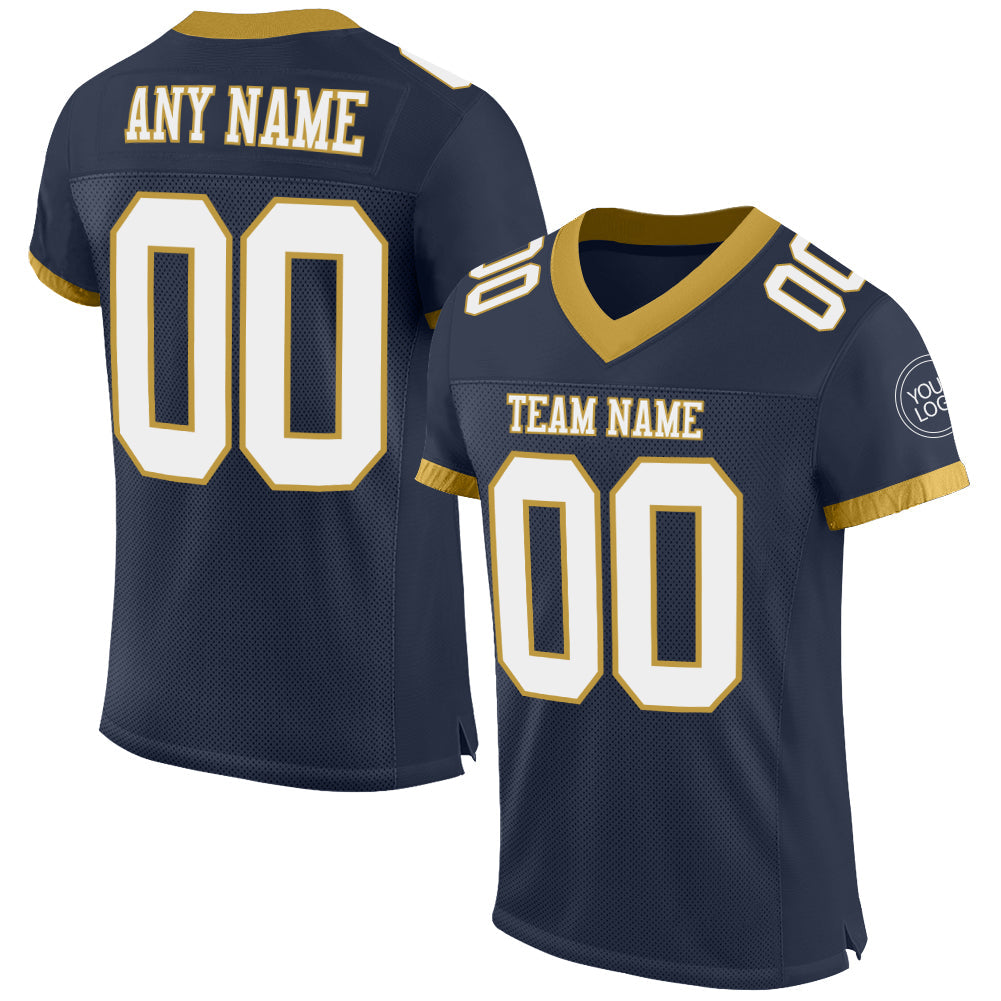 Custom Navy White-Old Gold Mesh Authentic Football Jersey