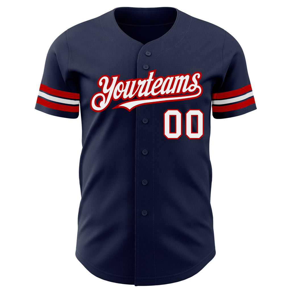 Custom Navy White-Red Authentic Baseball Jersey