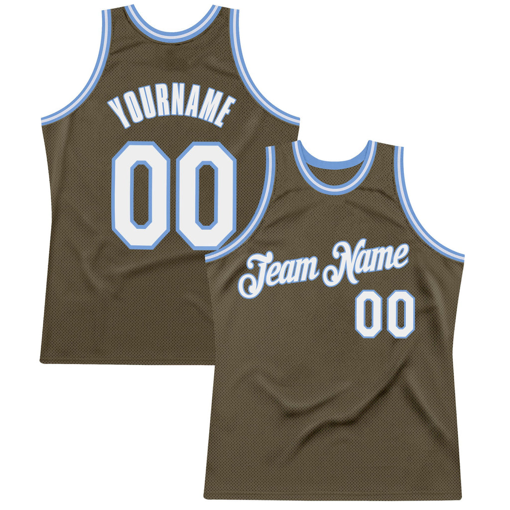 Custom Olive White-Light Blue Authentic Throwback Salute To Service Basketball Jersey