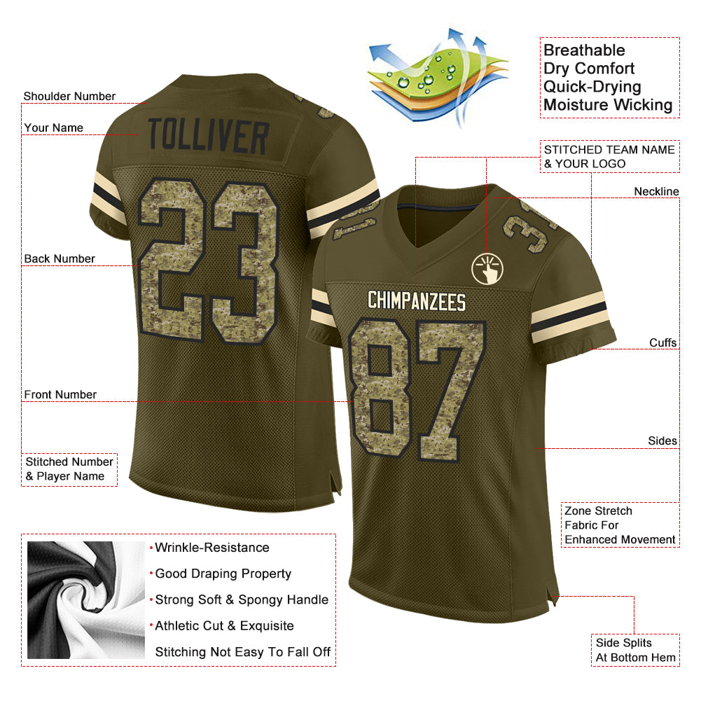 Custom Olive Camo-Black Mesh Authentic Salute To Service Football Jersey