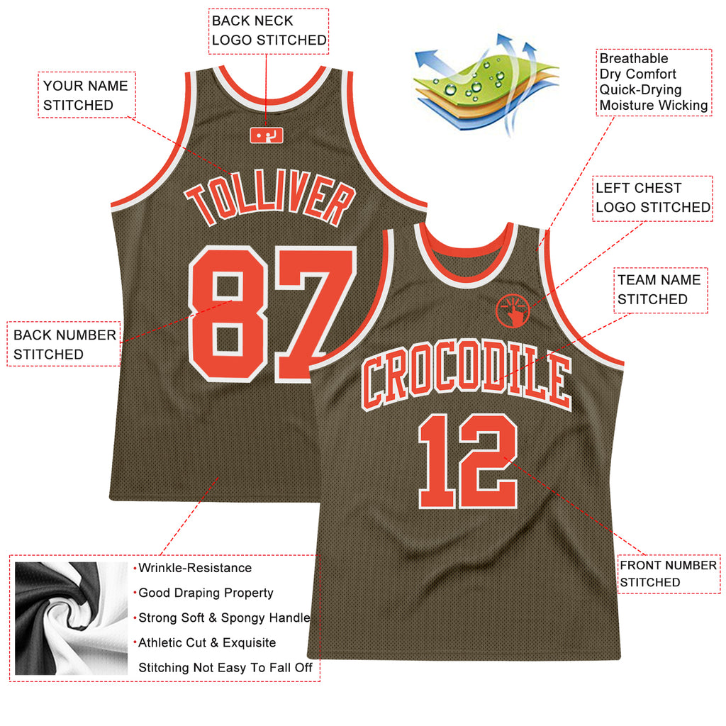 Custom Olive Orange-White Authentic Throwback Salute To Service  Basketball Jersey