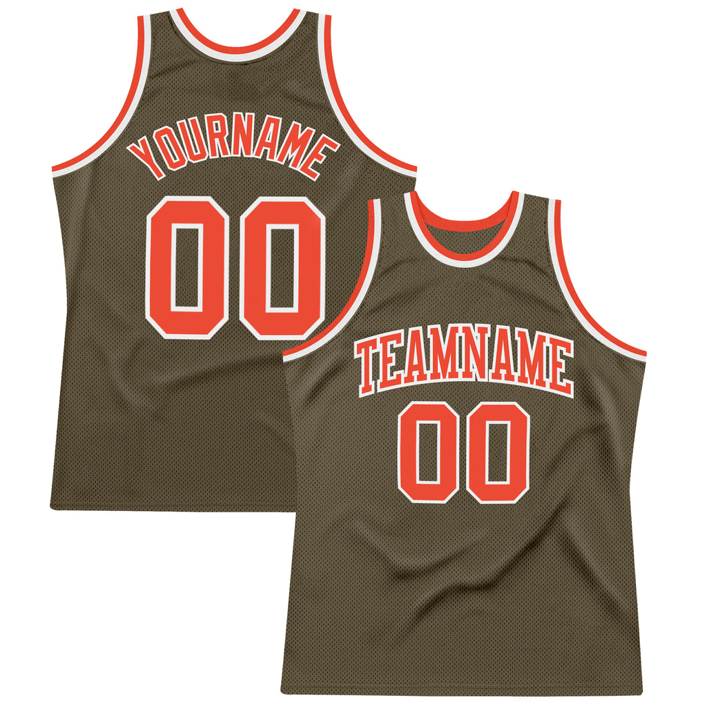 Custom Olive Orange-White Authentic Throwback Salute To Service  Basketball Jersey
