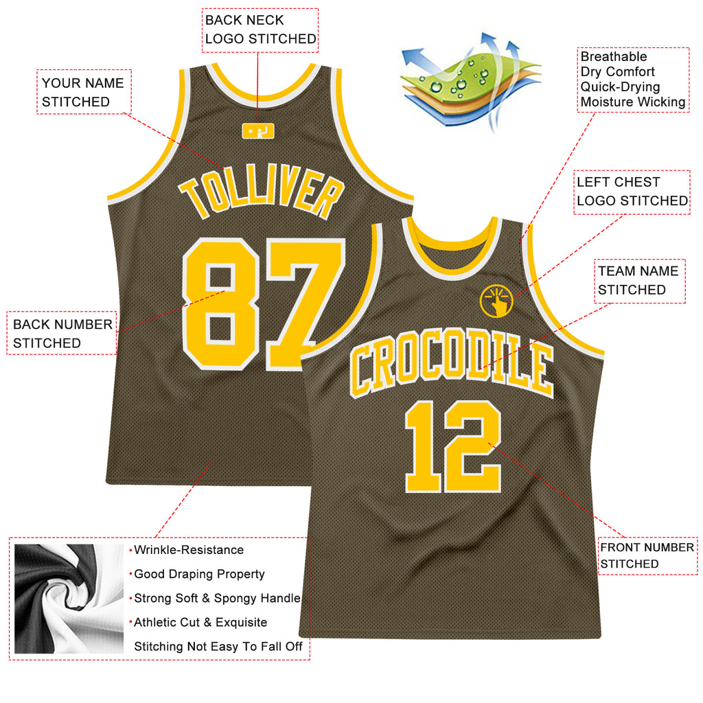 Custom Olive Gold-White Authentic Throwback Salute To Service  Basketball Jersey
