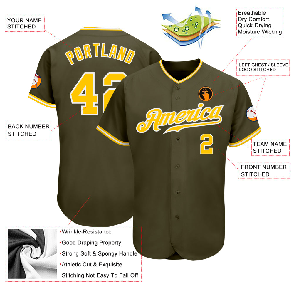 Custom Olive Gold-White Authentic Salute To Service Baseball Jersey