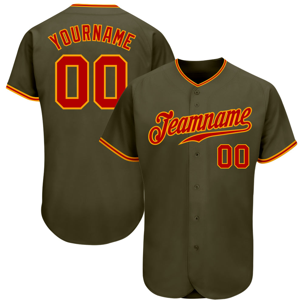 Custom Olive Red-Gold Authentic Salute To Service Baseball Jersey
