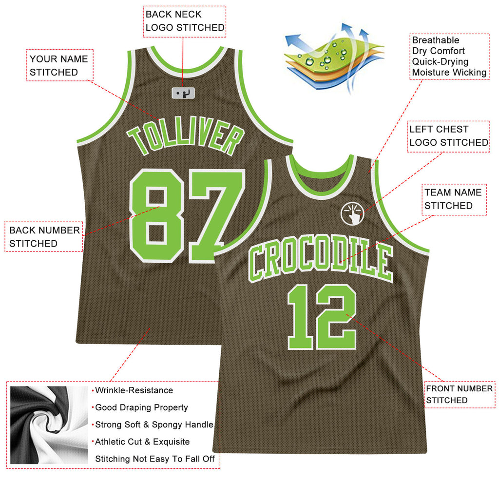 Custom Olive Neon Green-White Authentic Throwback Salute To Service Basketball Jersey