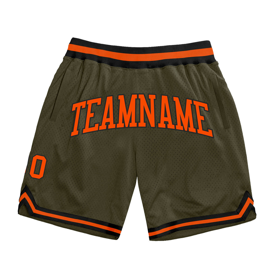 Custom Olive Orange-Black Authentic Throwback Salute To Service Basketball Shorts