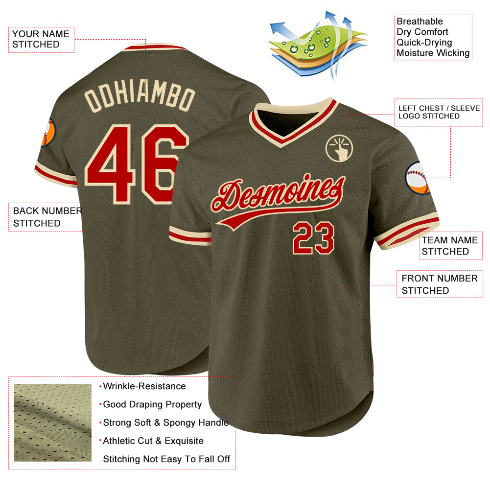 Custom Olive Red-Cream Authentic Throwback Salute To Service Baseball Jersey