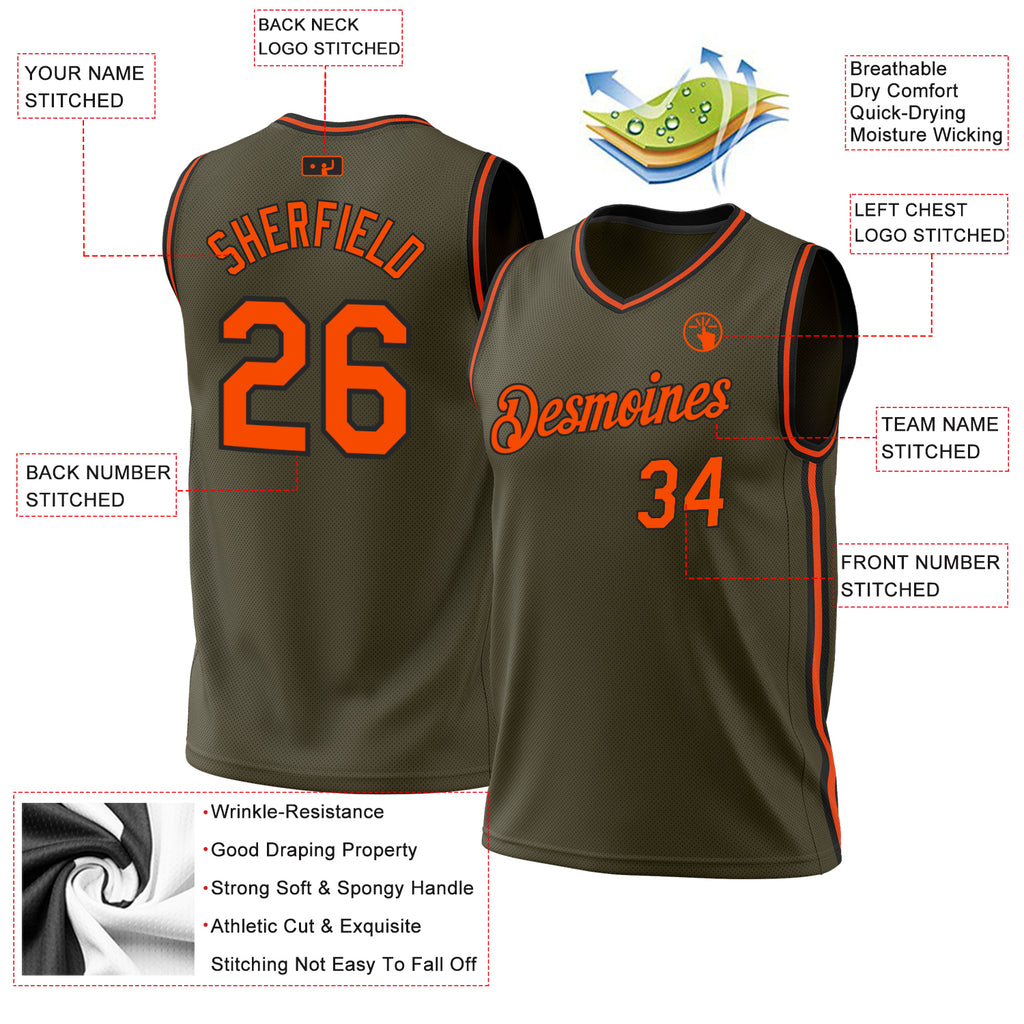 Custom Olive Orange-Black Authentic Throwback Salute To Service Basketball Jersey