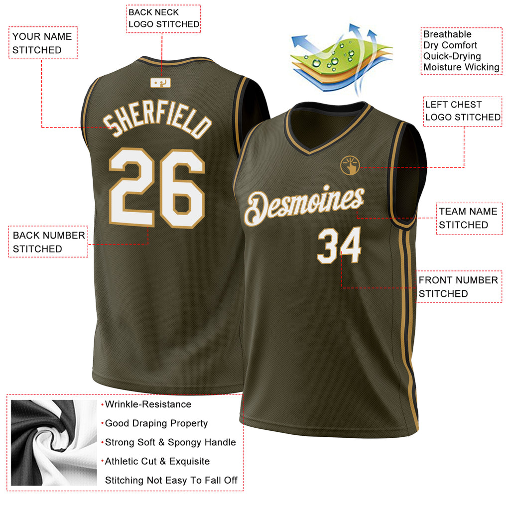 Custom Olive Old Gold-Black Authentic Throwback Salute To Service Basketball Jersey