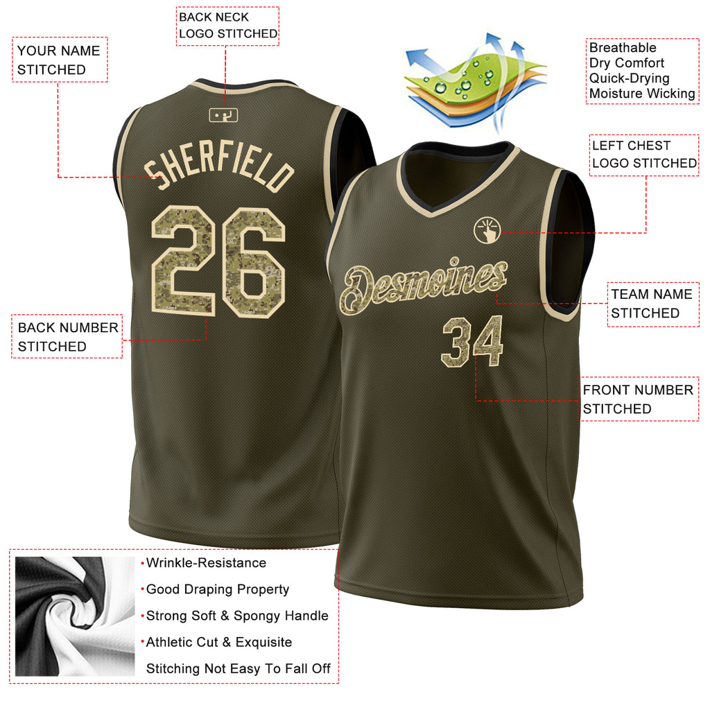 Custom Olive Camo Cream-Black Authentic Throwback Salute To Service Basketball Jersey