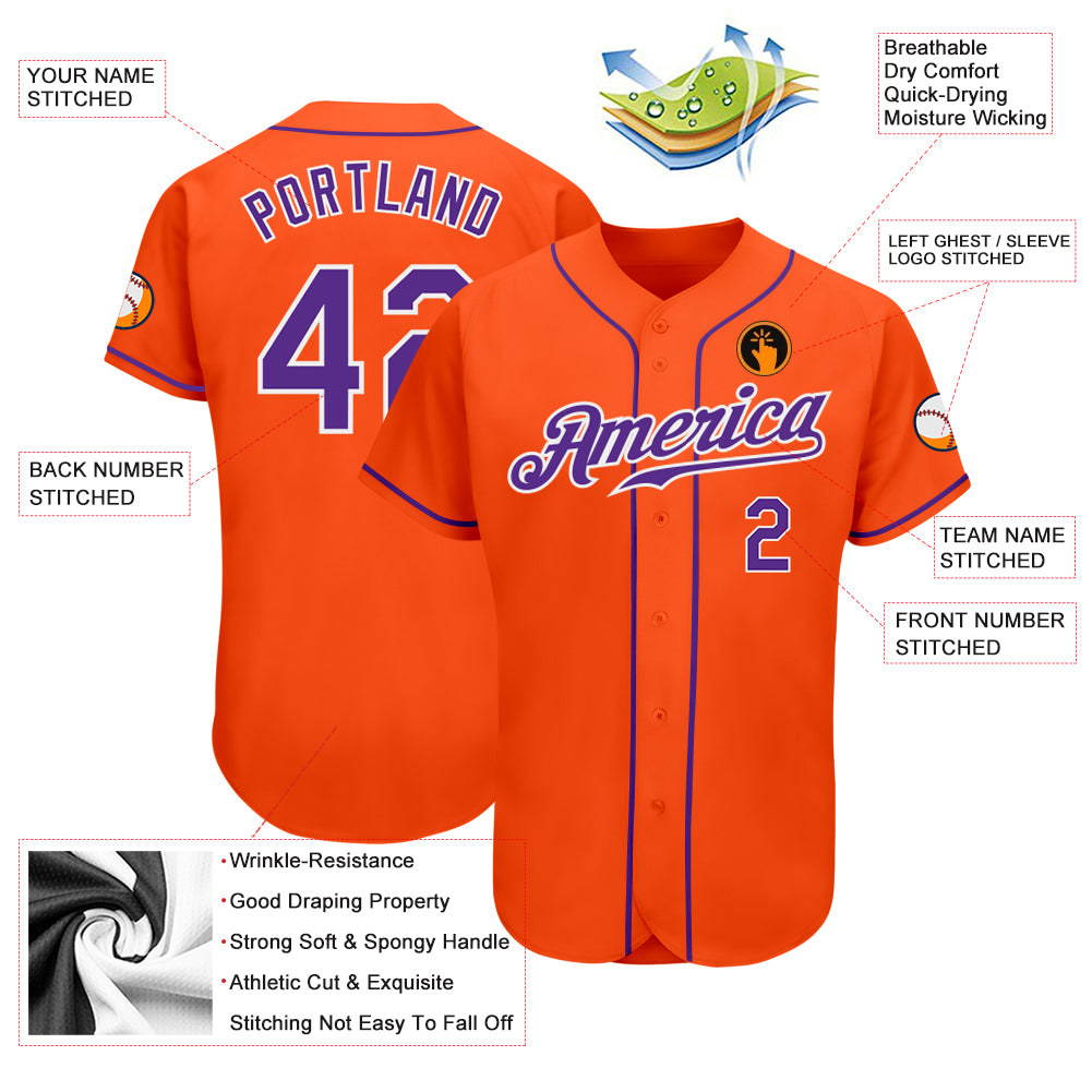 Custom Orange Purple-White Authentic Baseball Jersey