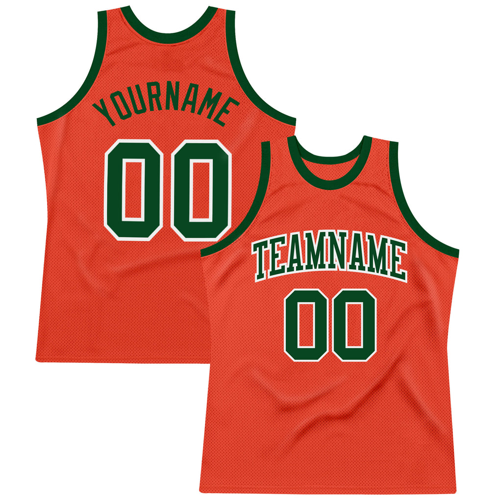 Custom Orange Green-White Authentic Throwback Basketball Jersey