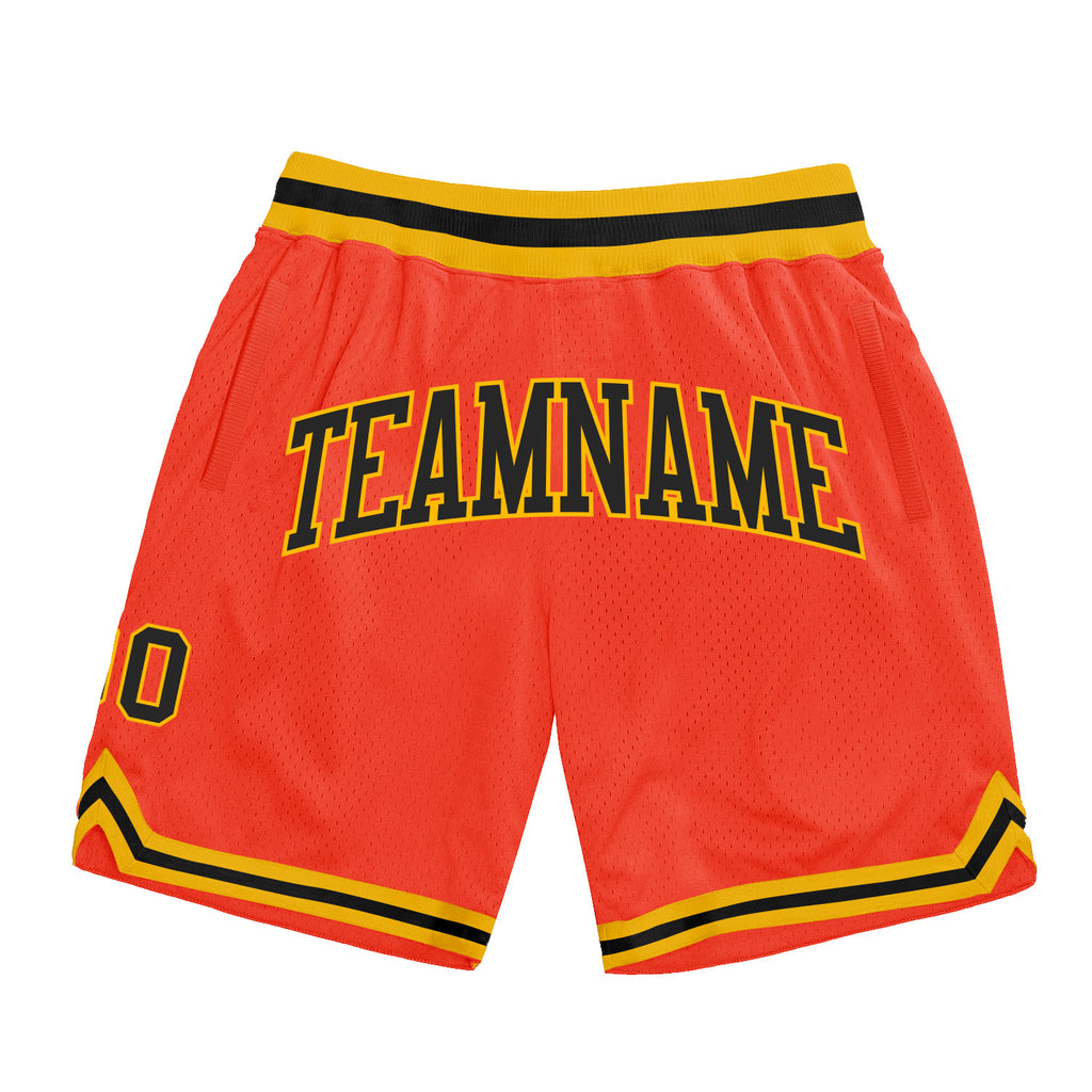 Custom Orange Black-Gold Authentic Throwback Basketball Shorts