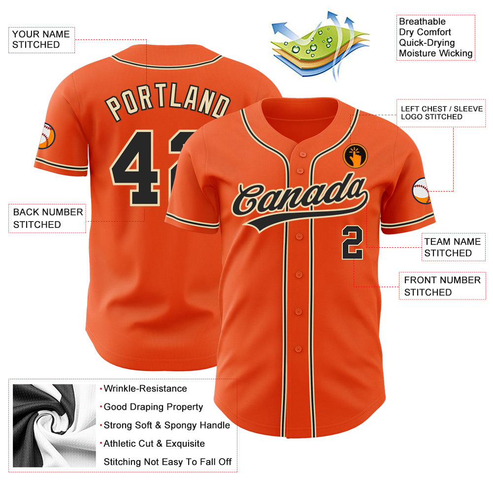 Custom Orange Black-City Cream Authentic Baseball Jersey