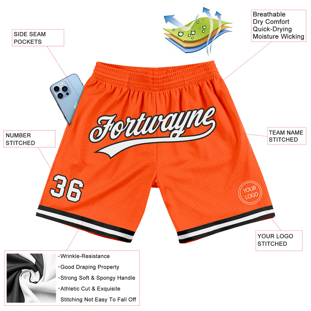 Custom Orange White-Black Authentic Throwback Basketball Shorts