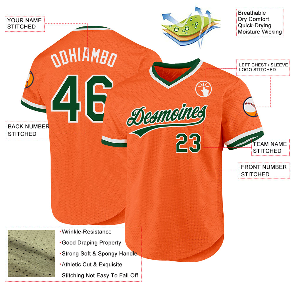Custom Orange Green-White Authentic Throwback Baseball Jersey