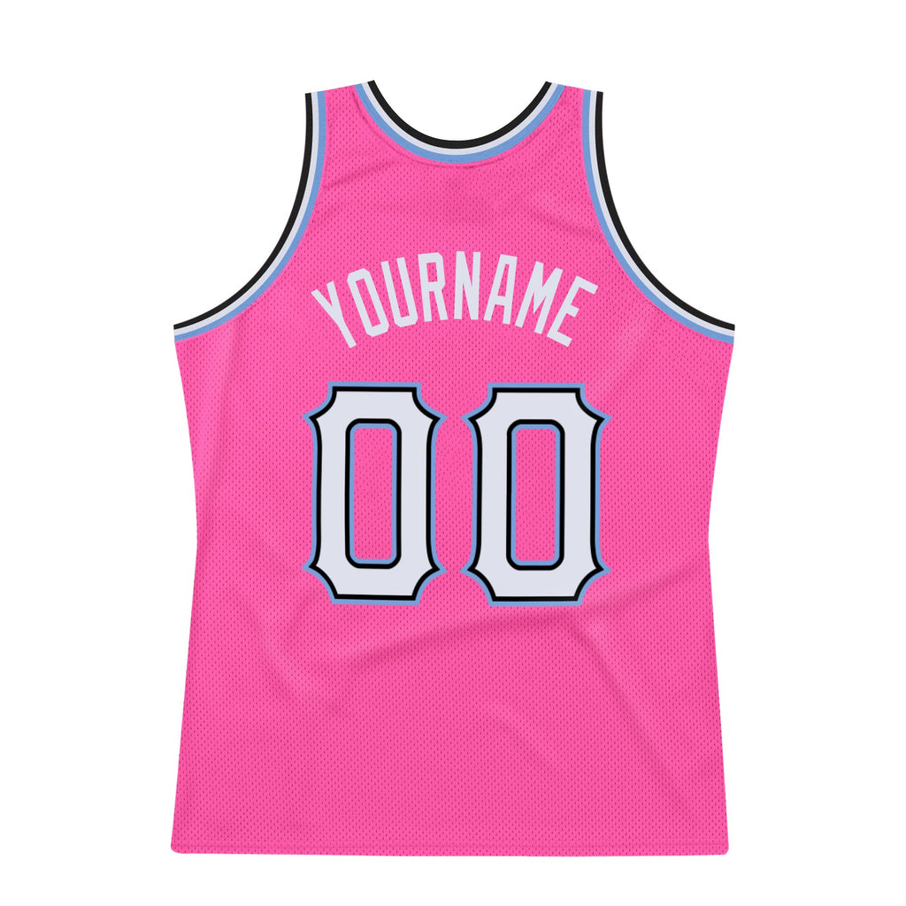 Custom Pink White-Light Blue Authentic Throwback Basketball Jersey