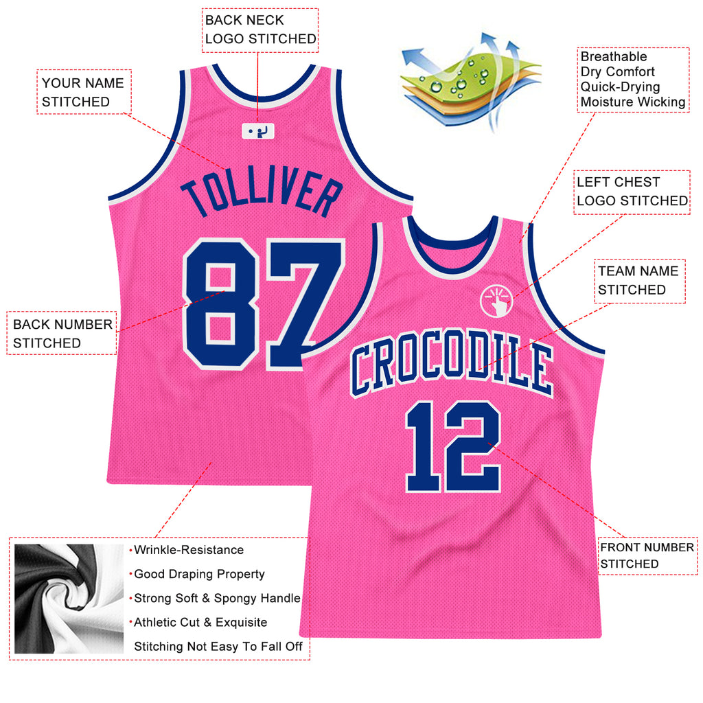 Custom Pink Royal-White Authentic Throwback Basketball Jersey