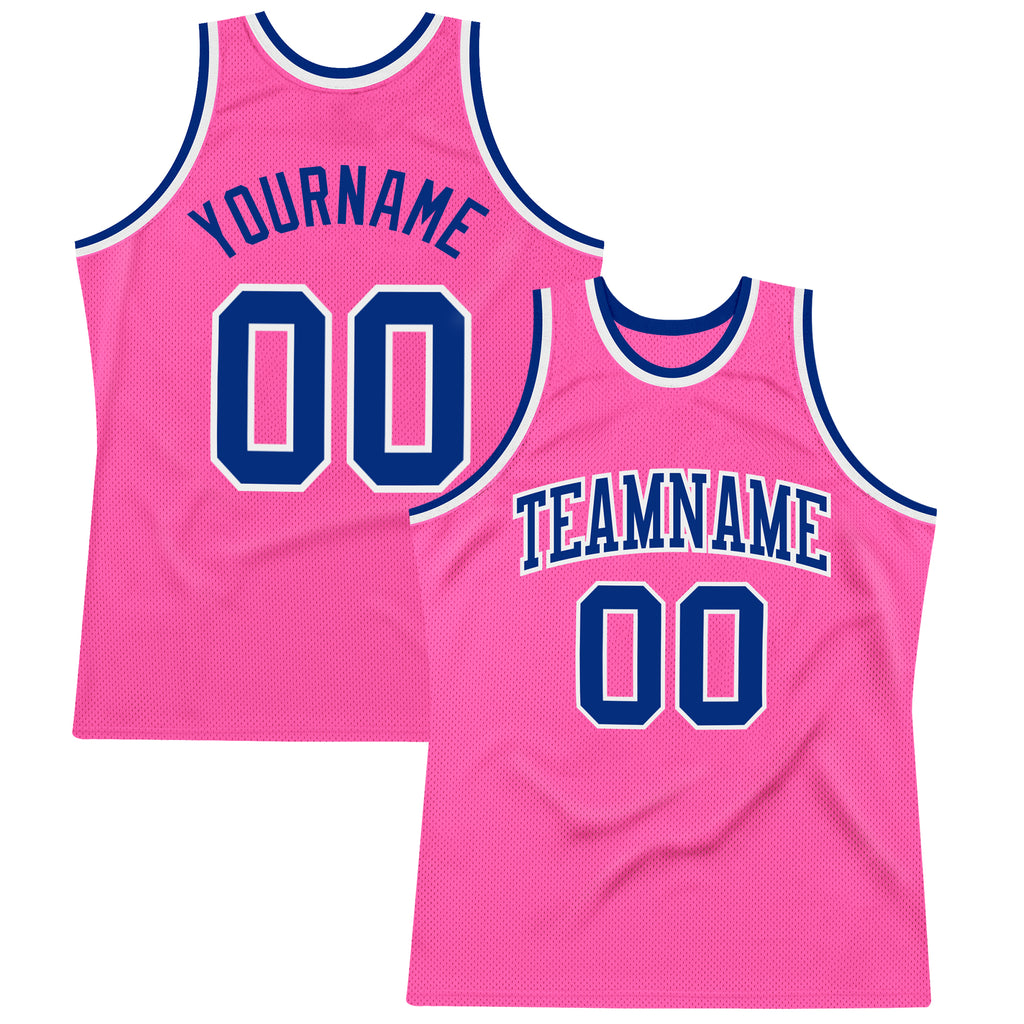 Custom Pink Royal-White Authentic Throwback Basketball Jersey