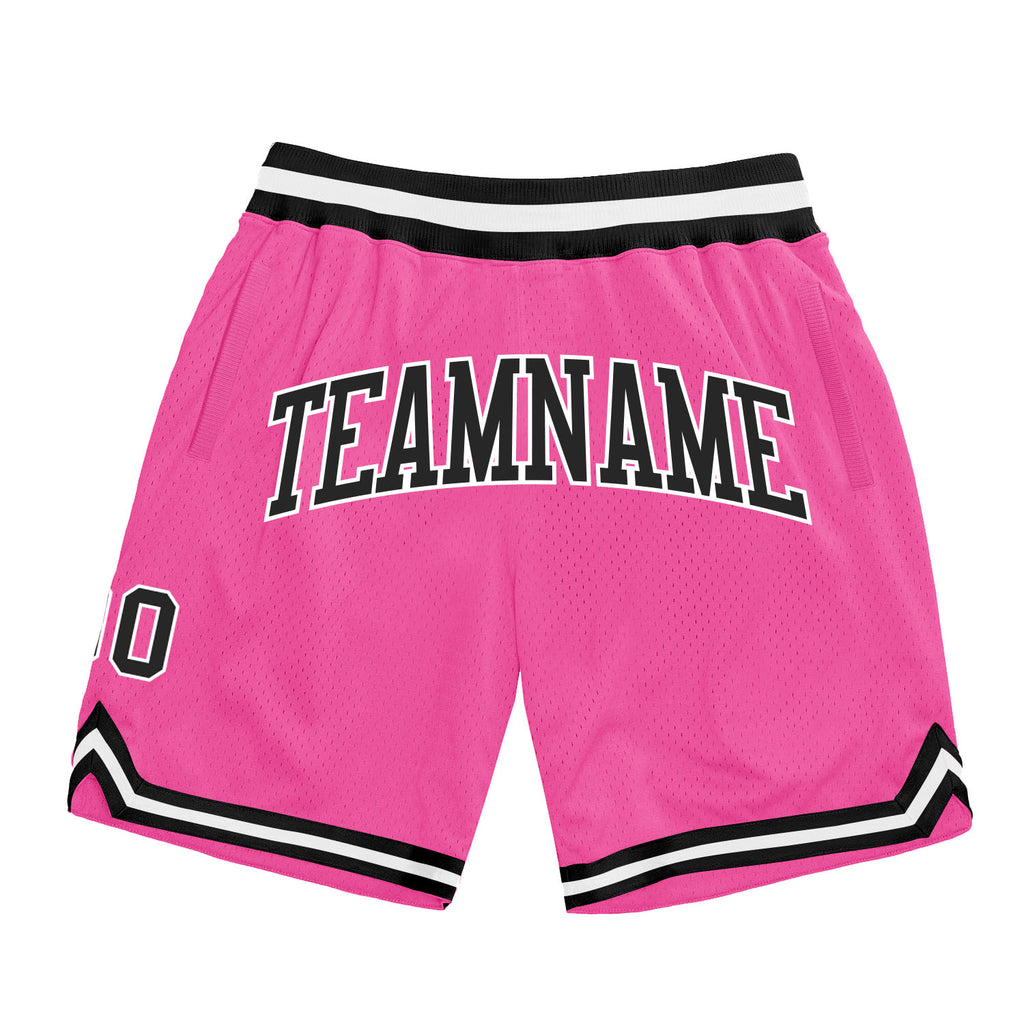 Custom Pink Black-White Authentic Throwback Basketball Shorts