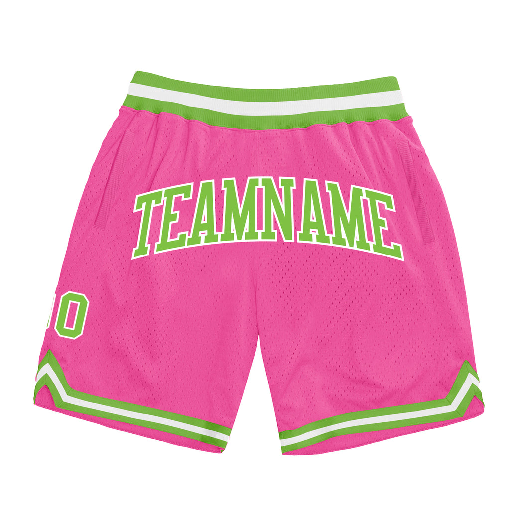 Custom Pink Neon Green-White Authentic Throwback Basketball Shorts